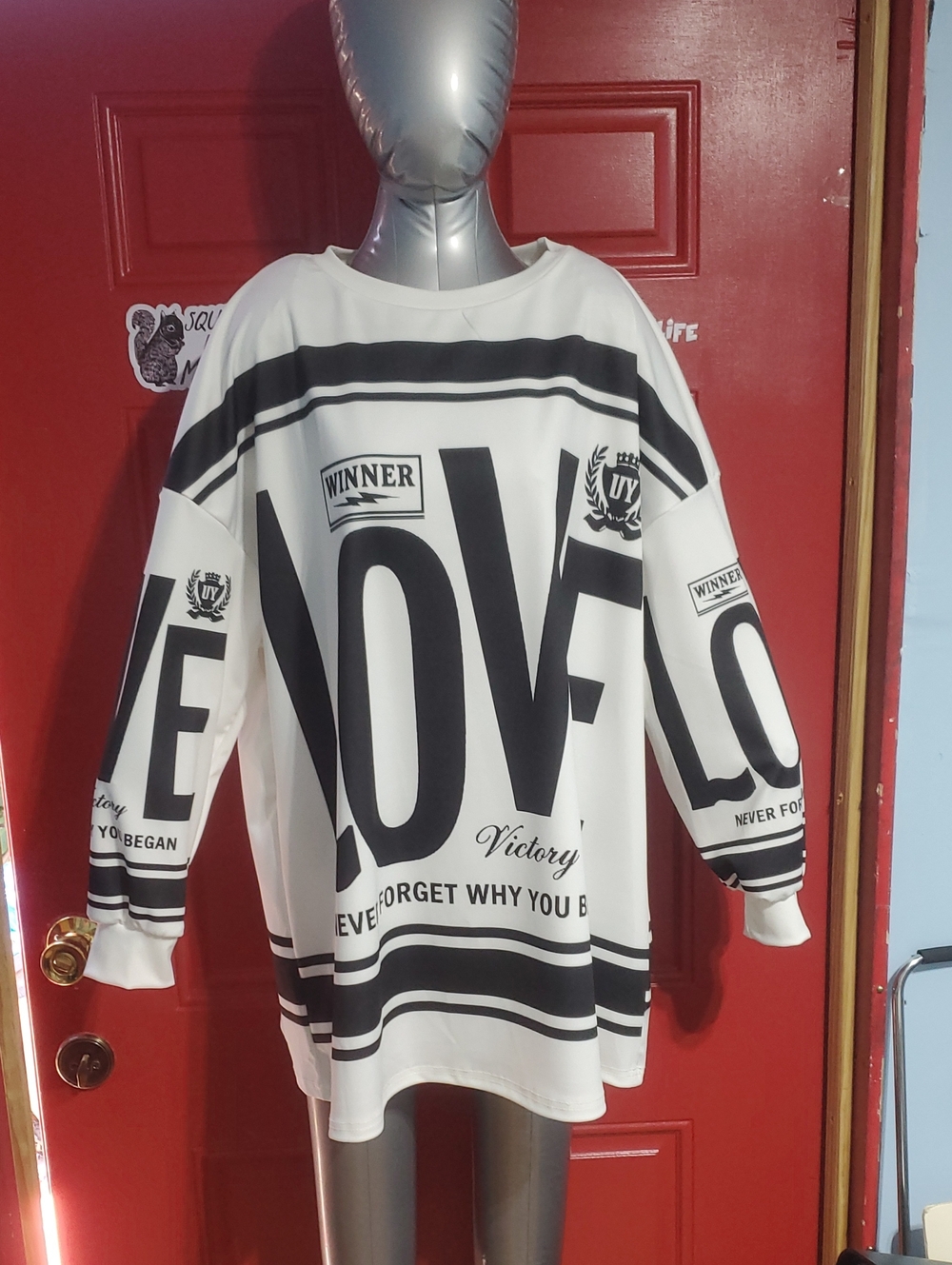 Unbranded Womans Mini Dress.  White & Black Graphic Shirt Mini Dress, LOVE Print